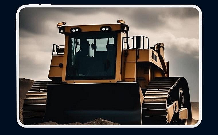 A yellow bulldozer on a sand hill.