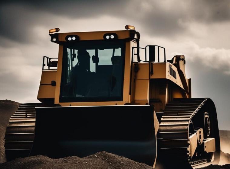 A yellow bulldozer on a sand hill.