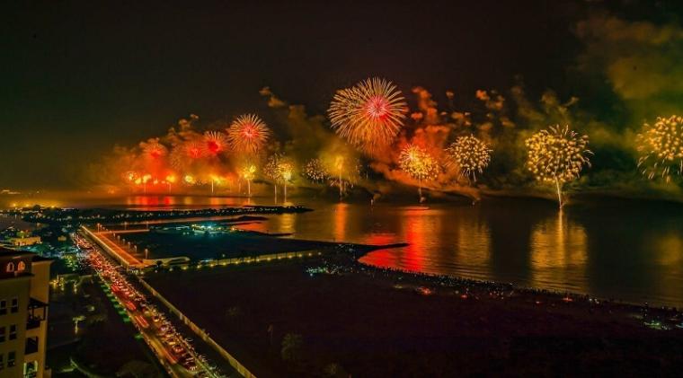 Fireworks above water.