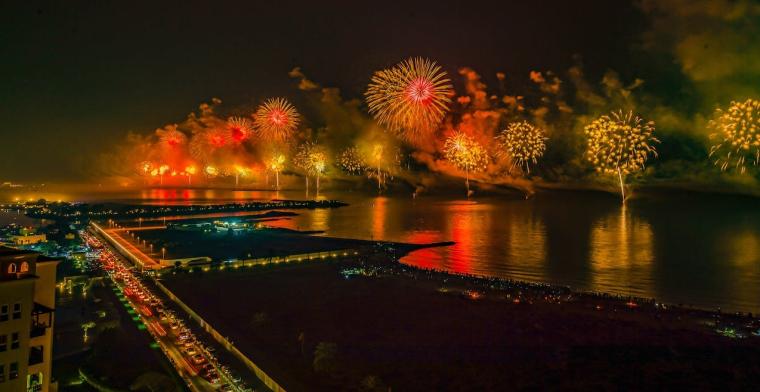 Fireworks above water.